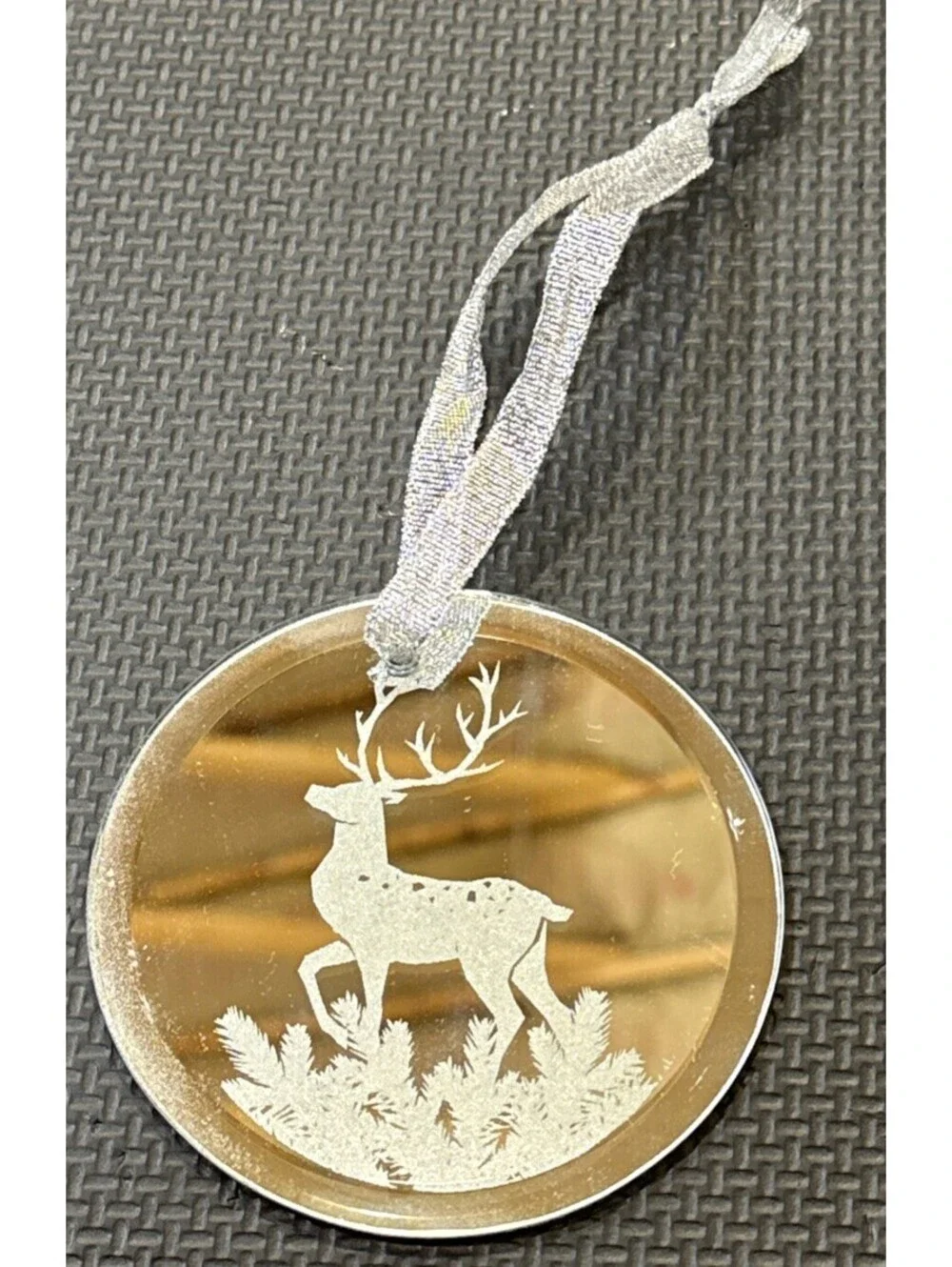 Round Mirror With Buck Deer Christmas Tree Ornament 4”